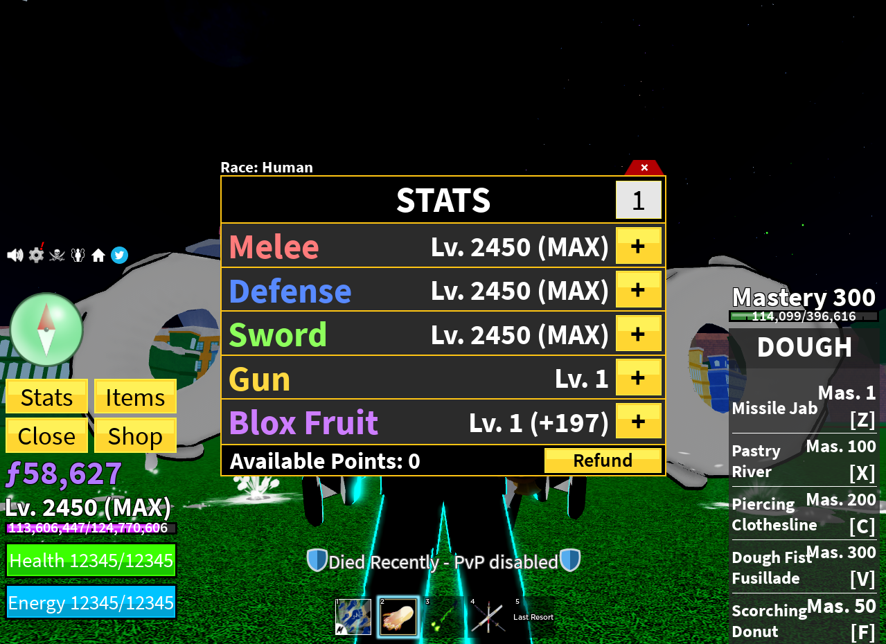 ROBLOX BLOX FRUIT Account Human V3 DOUGH V2 Max Lv.2450 160M Beli