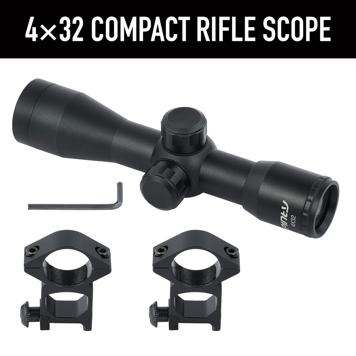 PINTY 4x32 Compact Rifle Scope With Mount - For .22, Air Rifle, Crossbow, & Airsoft