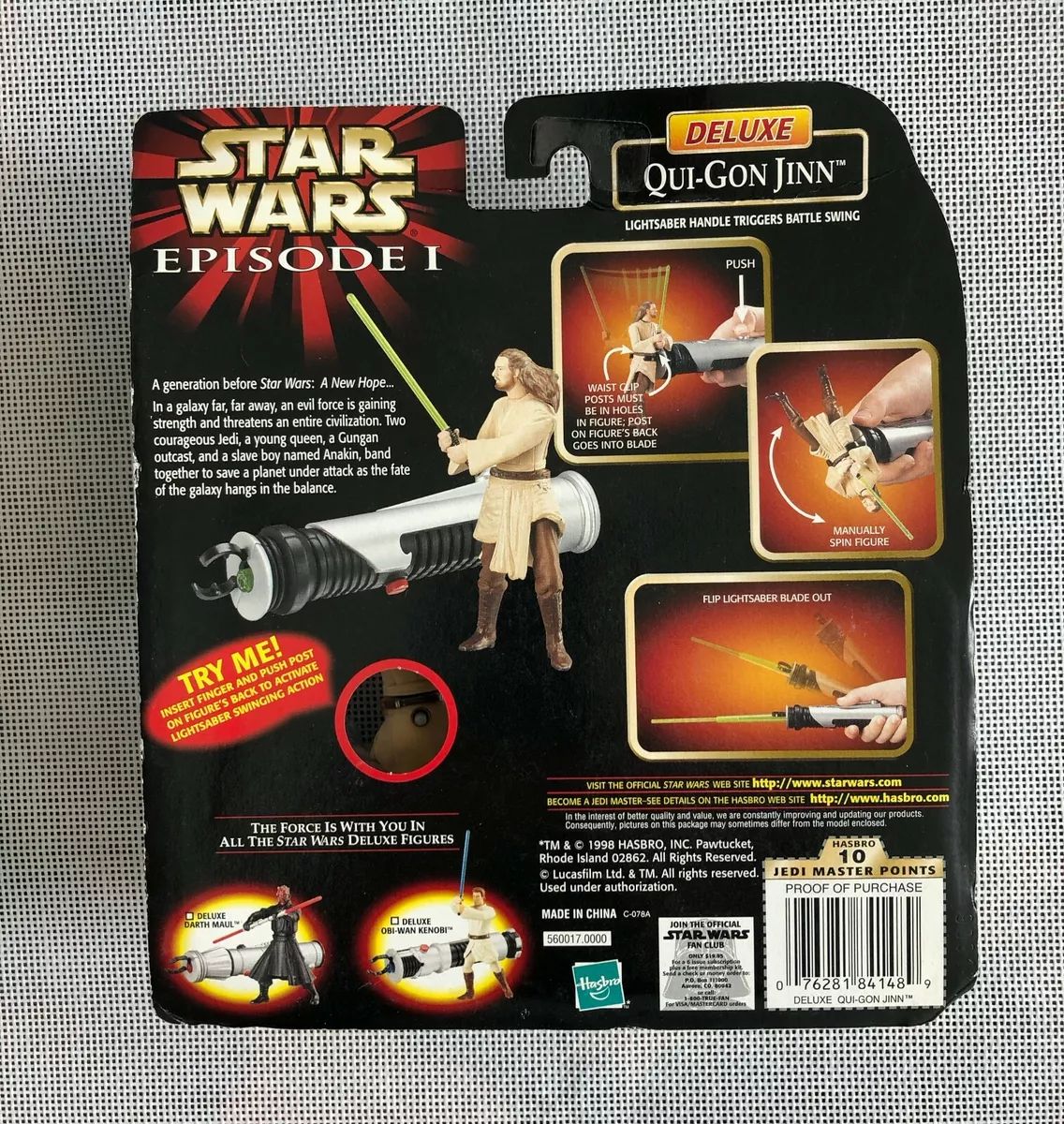 Star Wars Episode I Deluxe Qui-Gon Jinn Light Saber Swinging Action Figure  