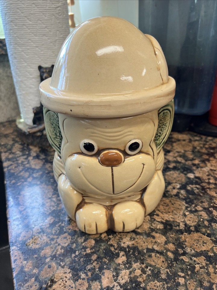 Vintage Mount Clemens Pottery Monkey Cookie Jar with Hat Lid, 8" Tall