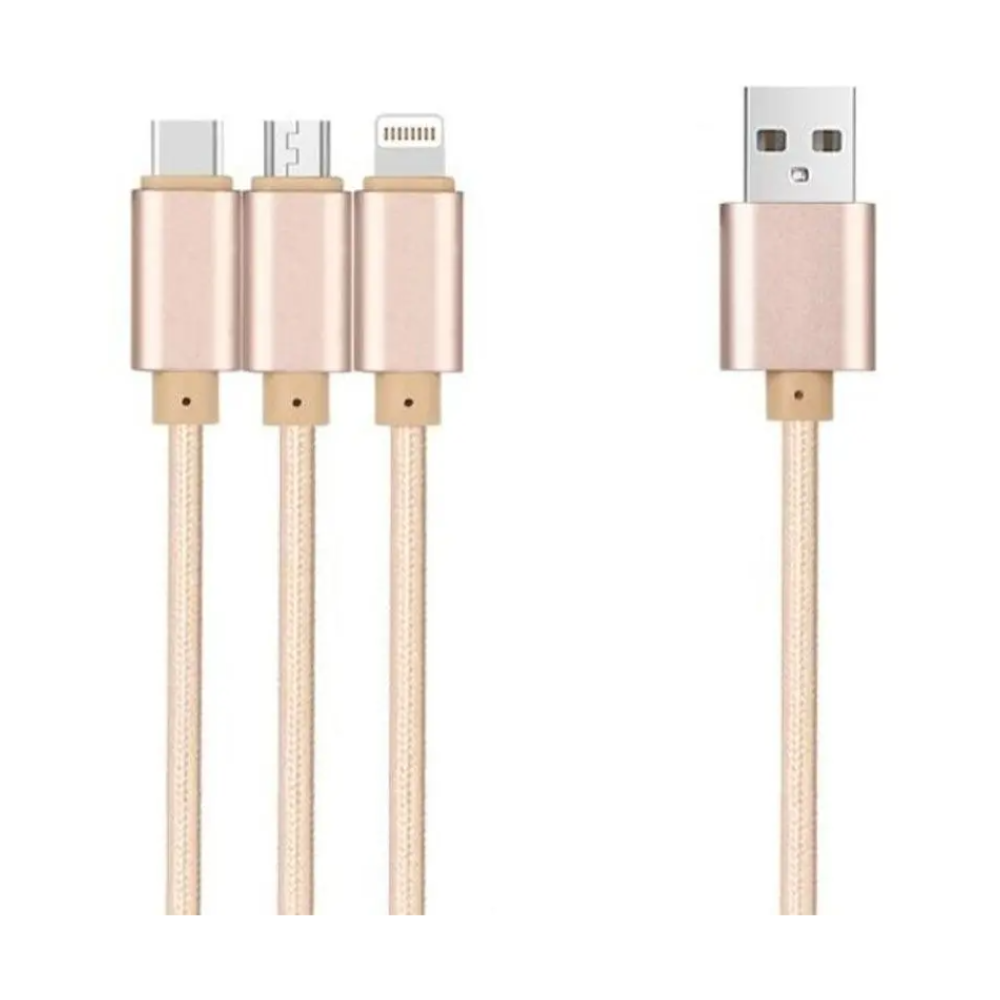 3 In 1 Type C Micro Nylon Usb Cable 120Cm Golden nylon Cables & Adapters