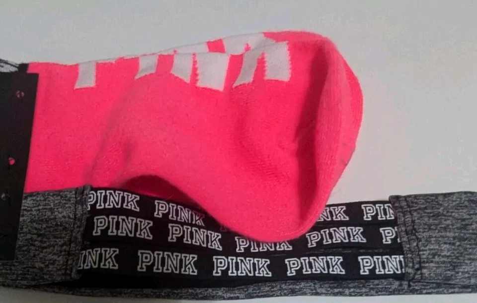 VICTORIA'S SECRET PINK Conjunto de Calcetines y Diadema Gris y Rosa Neón No Show O/S Nuevo Foto 2 de 3