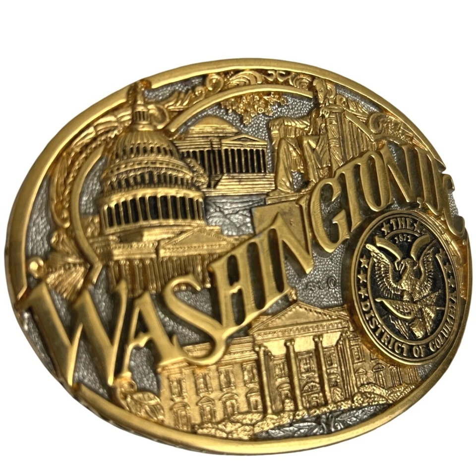 Belt Buckle Washington DC First Edition 24KGP Award Design Metals Gold Vintage - Image 3 of 4