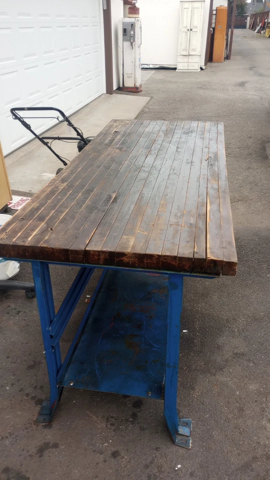 ANTIGUA MESA DE BLOQUE DE CARNICERO 6 pies 32"/34" de alto años 20 Firestone Tire And Rubber Co Foto 4 de 4