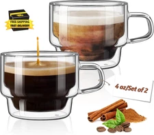 Stackable Glass Cups 4 Oz Espresso Glasses Double Walled Espresso Cups Glass Set
