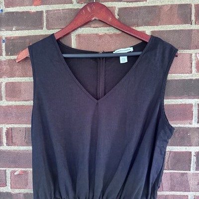 Amazon Essentials Black Sleeveless Dress V Neck Elastic Waist Medium Linen  | eBay