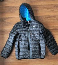 Gerry Jacket Kids Sz M 10/12 Fill Power 650 puffer Hooded Grey Black Zipper