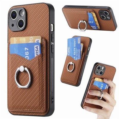 For iPhone 17 Pro Max 16 15 14 Phone Case Leather Ring Card Holder Cover Shell