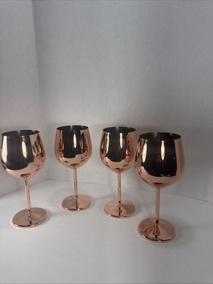 Set Of 4~Stainless Steel Rose-Gold Copper 16oz Wine Goblets~NEW