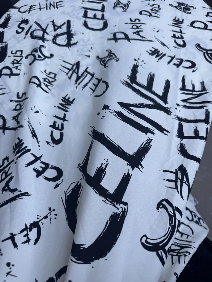 Deadstock Celine Blend Acrylic Cotton Fabric By The 2 Yards Logo White - Image 3 of 4