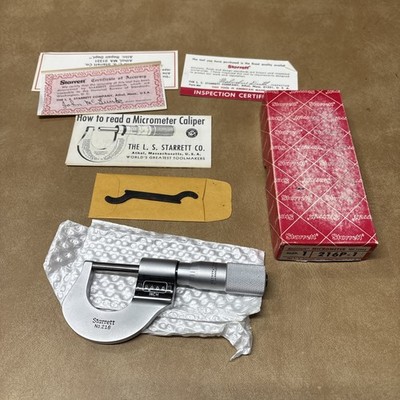Starrett No. 216P1 Micrometer CIB W/ Paperwork, Box And Tool