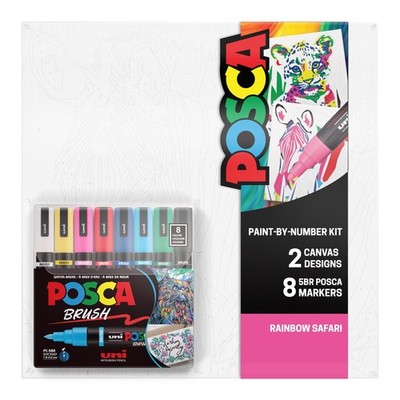 Paint by Number Kit Rainbow Safari 8 Markers 2 Canvases POSCA 71117 Acrylic Gift