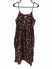 Vintage Honors 100% Cotton Red Floral Maxi Dress Lightweight Spring Summer Med