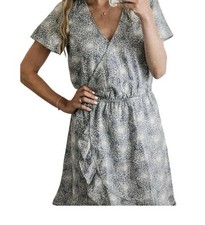 MERCANTILE J. CREW Short Sleeve Chambray Ruffle Faux Wrap Dress, SZ Small Floral