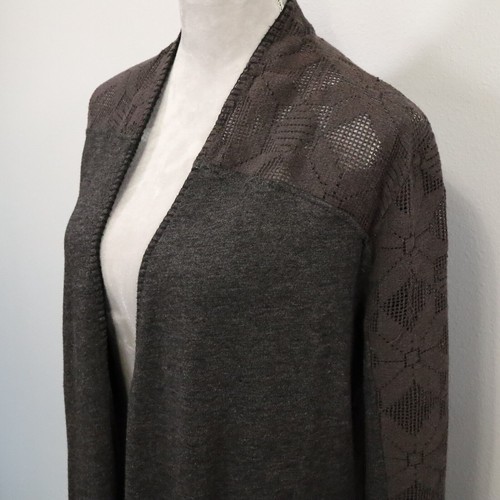 Lucky Lotus Sweater Womens Medium Gray Duster Sheer Back Cardigan Open Front - Picture 10 of 14