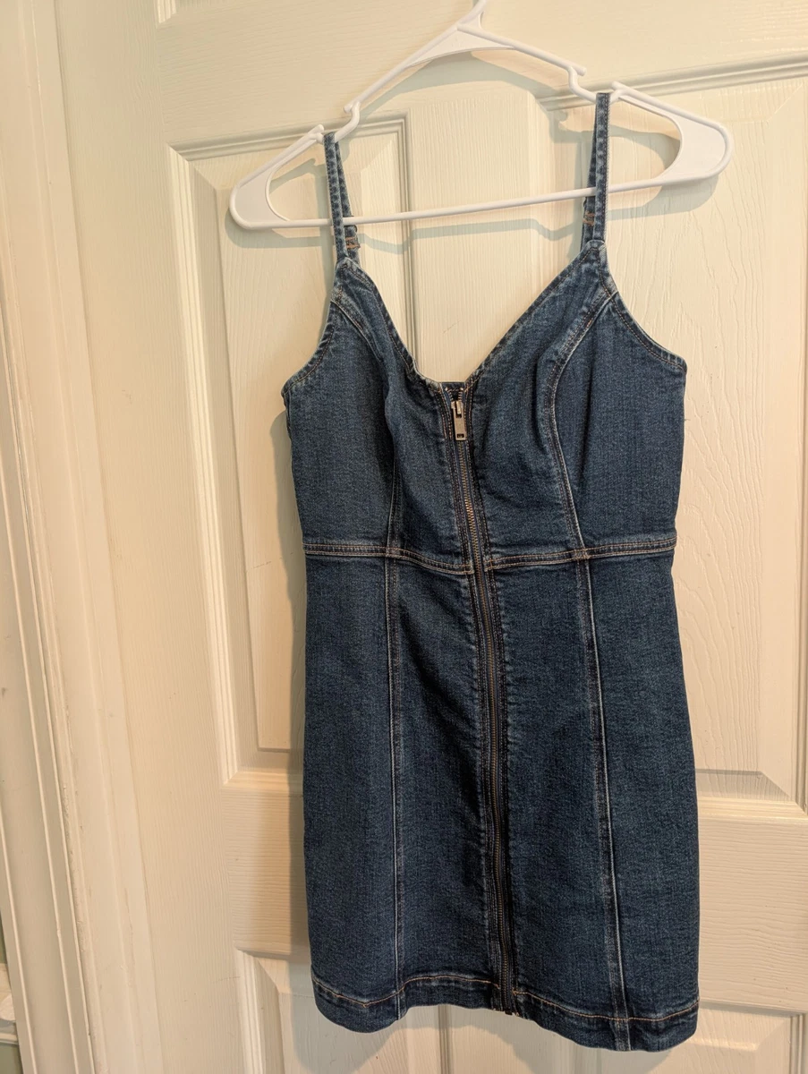 ebay denim dress Women's Blue Black Denim Dress Slim Stretch Short Sleeves High Waist Belt Sexy