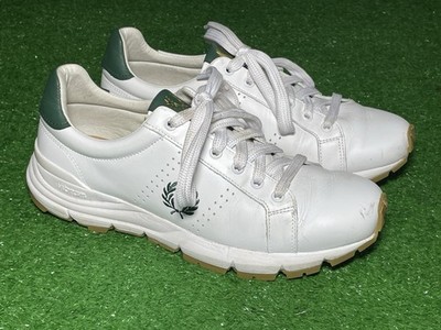 Fred Perry Men s White Green Gold Leather Sneakers Size US 8 Vibram Outsoles