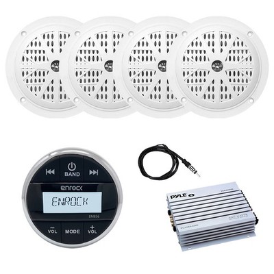 Enrock Marine Gauge Wireless Receiver, 4x 4'' 100W Speakers, Amplifier, Antenna