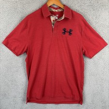 Under Armour Polo Shirt Mens Large Red Camo Trim Hunting Heat Gear Golf Casual