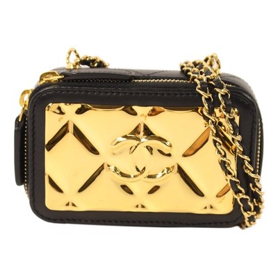 CHANEL CC GHW Mini Vanity Case Chain Shoulder Bag AP2393 Lambskin Black/Gold