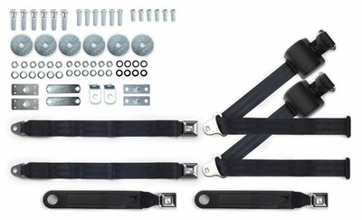 1964-73 Chevrolet Malibu Black Shoulder Belt Kit Push Button Buckles & Hardware