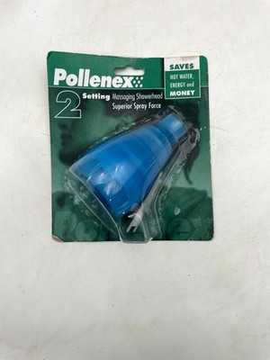 Pollenex 2 Setting Massaging Shower Head Blue Round Sleek Profile 2.5 Gallon Min