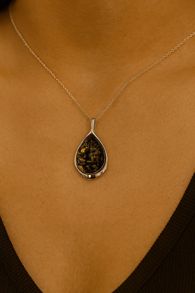 Ambra Designer Rimorchio 925 Collier Collana Argento Ciondolo IN Alto Nobile - Immagine 2 di 4