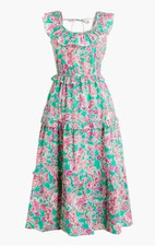 NWT J.Crew Factory Green Pink Printed Floral Tiered Midi Dress BZ795 Sz 2