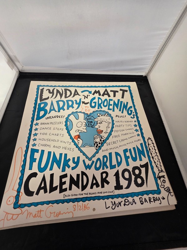 Matt Groening & Lynda Barry Signed 1987 Funky World Fun Calendar Life In Hell