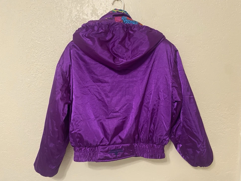 Chaqueta Obermeyer Vintage Mujer 8 Púrpura Floral Años 80 90 Brillante Retro Abrigo para Nieve Foto 3 de 4
