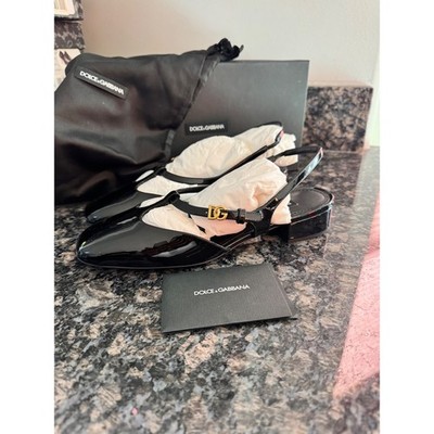 Dolce & Gabbana Black Patent Leather DG Logo T-Strap Slingback