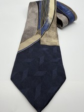 Daniel Hetcher 100% Silk Tie, Made In USA, Blue Tan Geometric Abstract 58” x 4”