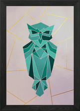 Green owl Framed Wall Art Poster Canvas Print Picture