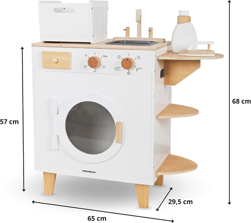 Set Lavatrice in Legno per Bambini 3+ - Giocattolo Educativo E Creativo per Gioc - Foto 8 di 12