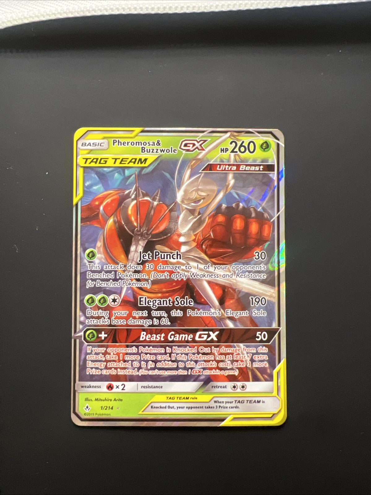 Pokémon TCG Pheromosa & Buzzwole GX Card 1/214 Unbroken Bonds Tag Team