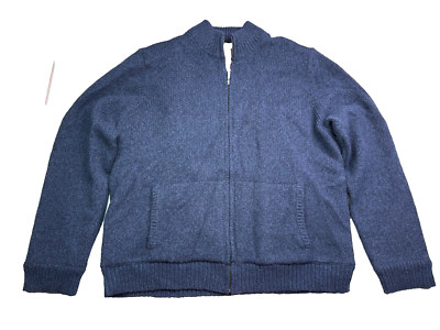 Vintage LL Bean Mens Sweater XL Blue Classic Ragg Wool Full-Zip Flannel-Lined
