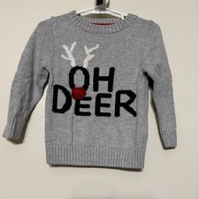 H M Baby Boy Girl Oh Deer Christmas Sweater 1.5- 2 Years Gray Red Nose Reindeer