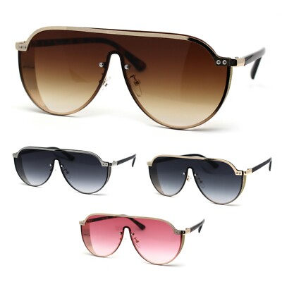 Flat Top Shield Large Racer Exposed Lens Metal Sunglasses