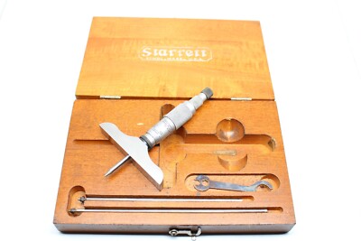 VINTAGE STARRETT NO. 445 DEPTH MICROMETER ( 0-3 ) IN Original WOODEN CASE