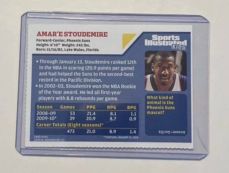 Amare Stoudemire 2010 Sports Illustrated For Kids Card - NBA - Phoenix Suns - Image 2 of 2