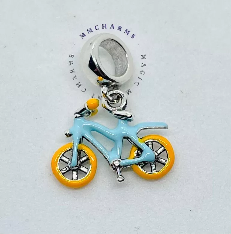 Sterling Silver S925 BICYCLE BIKE Charm Pouch Blue Amsterdam Cyclist