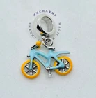 Sterling Silver S925 - BICYCLE BIKE Charm & Pouch - Blue Amsterdam Cyclist