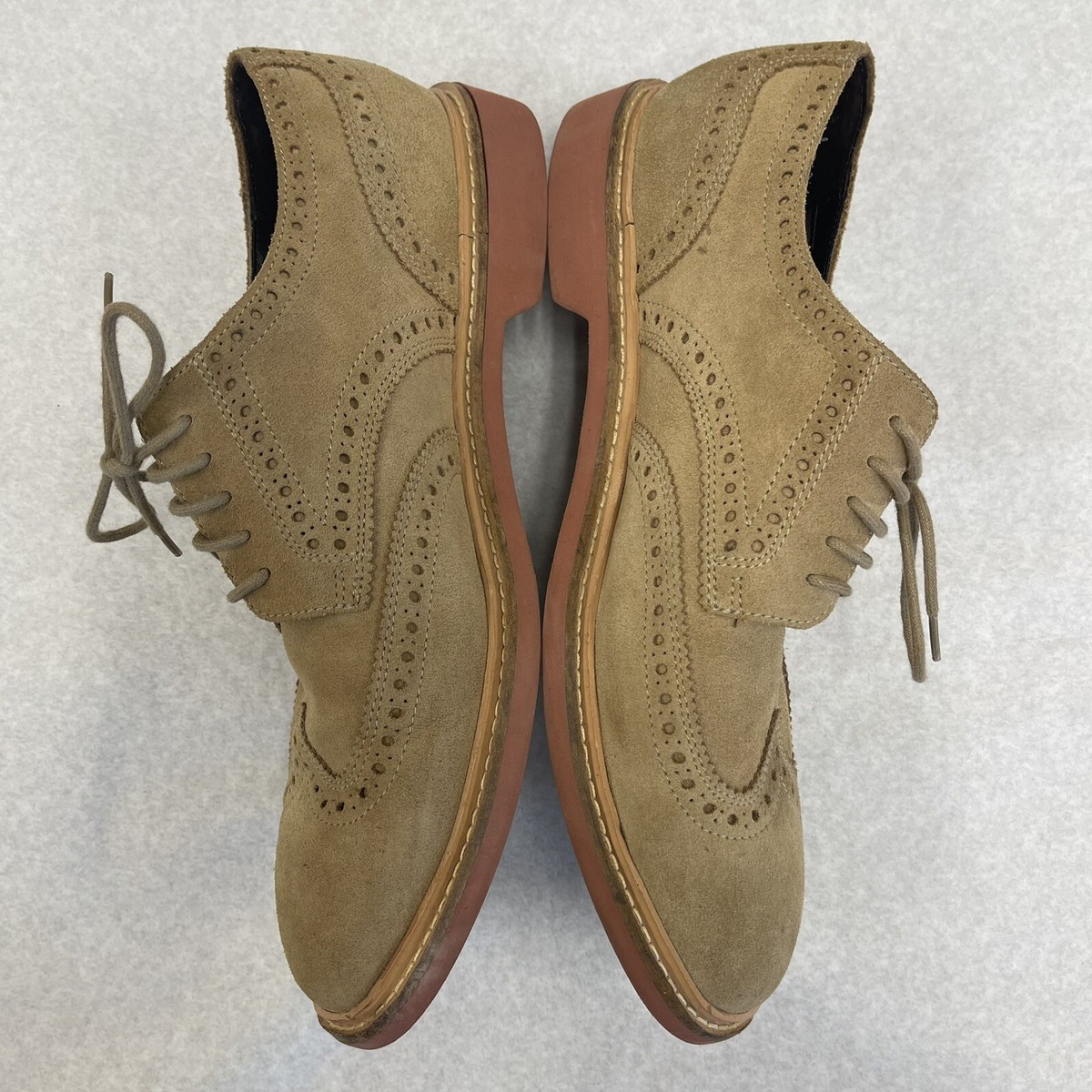 COLE HAAN MEN\'S BEIGE SUEDE WINGTIP NUBUCK BROGUE OXFORDS SIZE 9.5 M Cole Haan Men main image 4