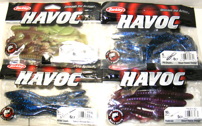 NEW LOT OF 4 BERKLEY HAVOC SOFT PLASTIC WORM CREATURE BAITS PIT CHUNK WIDE LOAD