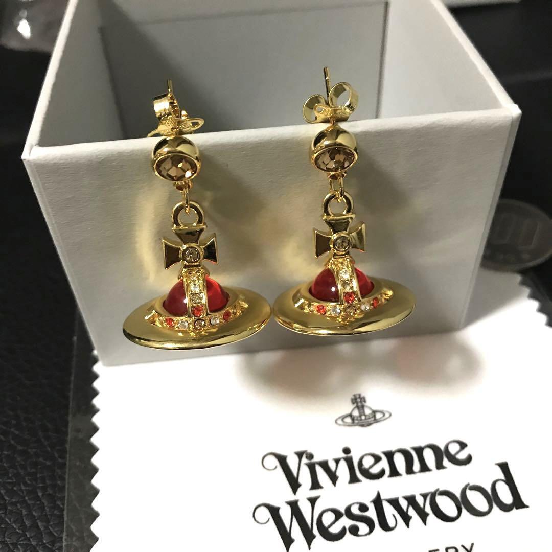 Vivienne Westwood Earrings Tiny Orb Gold Red NO BOX Vivienne Westwood Earrings Tiny Orb Gold Red NO BOX