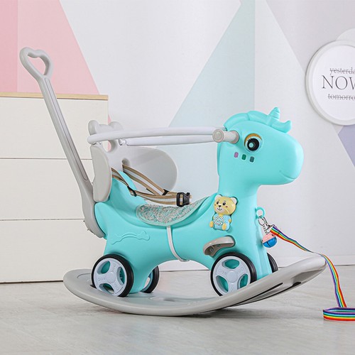 Rocking Horse for Toddlers Balance Bike Ride On with Push Handle & Backrest