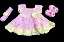 crochet Handmade newborn 0 - 3 months baby girl frock Dress Knit Photo Props Set