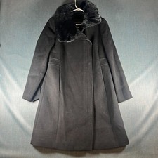 Talbots Womens Jacket Size 2 Black Faux Fur Collar Long Sleeve Asymmetrical Zip