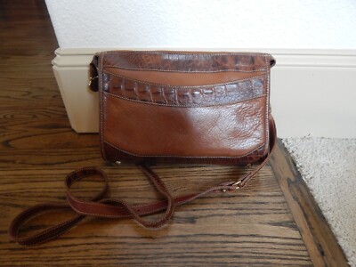 Vintage Brown Moc Croc Leather BRAHMIN Shoulder Bag Purse!