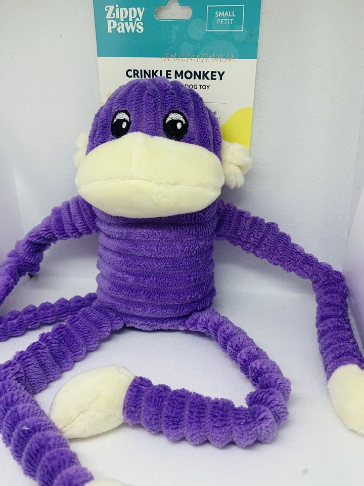 Zippy Paws Spencer the Crinkle Monkey Small Purple Squeaky Plush Dog Toy NEW!!! - Image 4 of 4